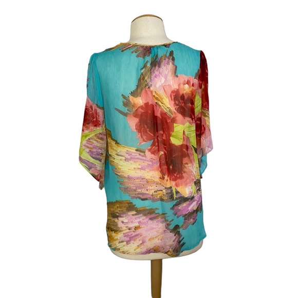 Mushka Sienna Rose XL Floral Sheer Top Elbow Length Sleeves Sequin Neckline NWT - Picture 10 of 12